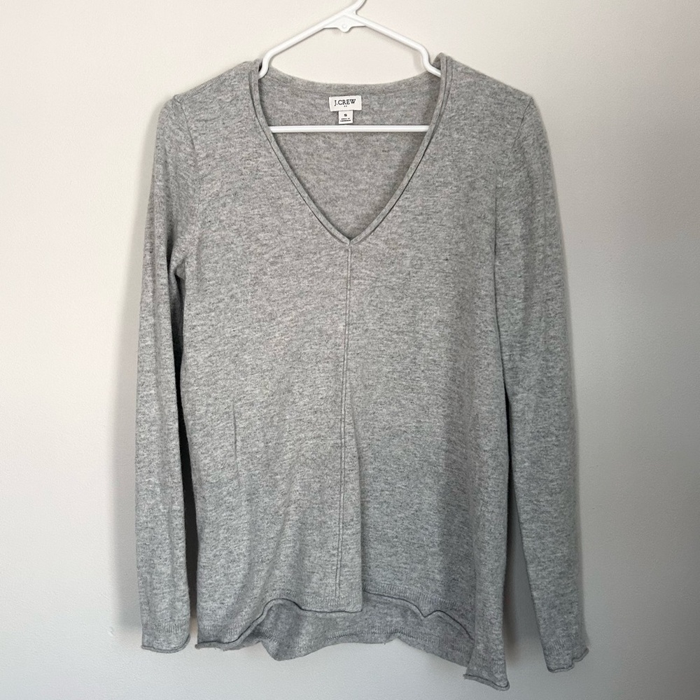 J. Crew Light Gray V-Neck Wool Blend Sweater